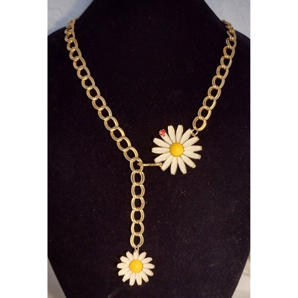 Vintage Weiss Sunny Daisy Enamel Chain Link Belt Necklace Rare main image 8